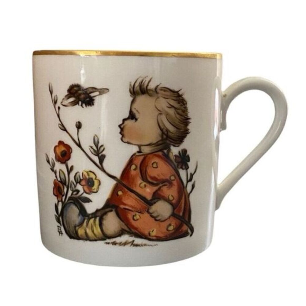 Vintage 1974 Schmid Bros Berta Hummel Child’s Cup West Germany Gold Trim Mug